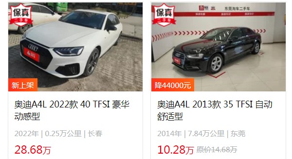 奧迪A4L新車報價2022款圖片 2022款售價25萬一輛(二手價10萬)