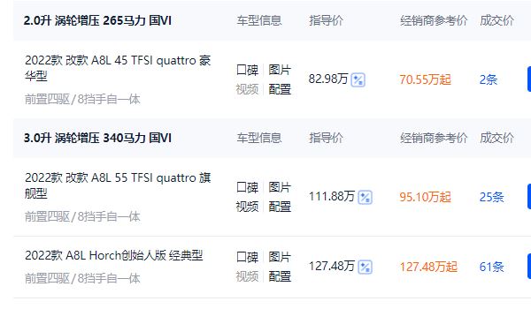 奧迪a8多少錢2022款落地價(jià) 奧迪a8 2022款落地價(jià)92.56萬元